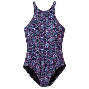 GAP High Neck Cross Back One Piece Bathing Suit Swimsuit Black Pattern